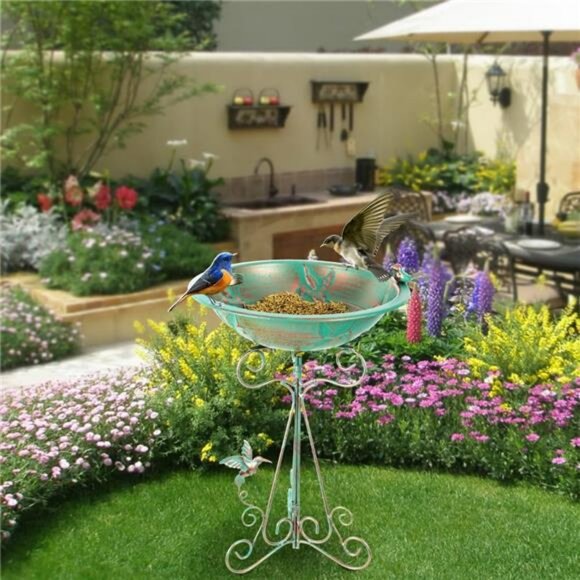 13” Bird Bath,Metal Bird Bath for Outside,Pedestal Bird Baths,Vintage Birdbath - Picture 2 of 7